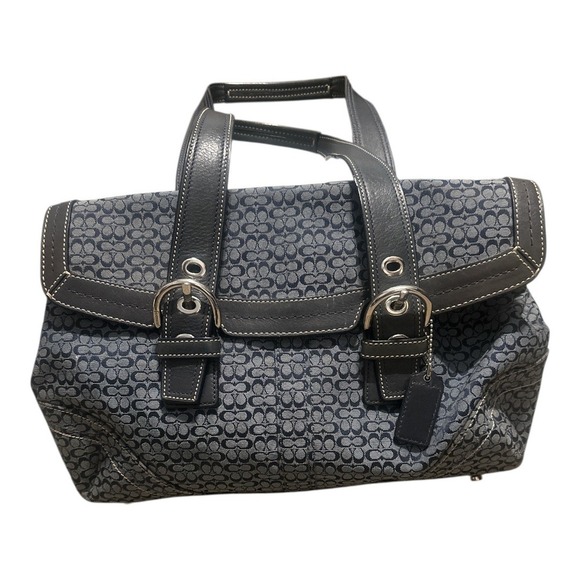 Coach Vintage Soho Blue Mini Signature C Flap Satchel Purse - Picture 1 of 11